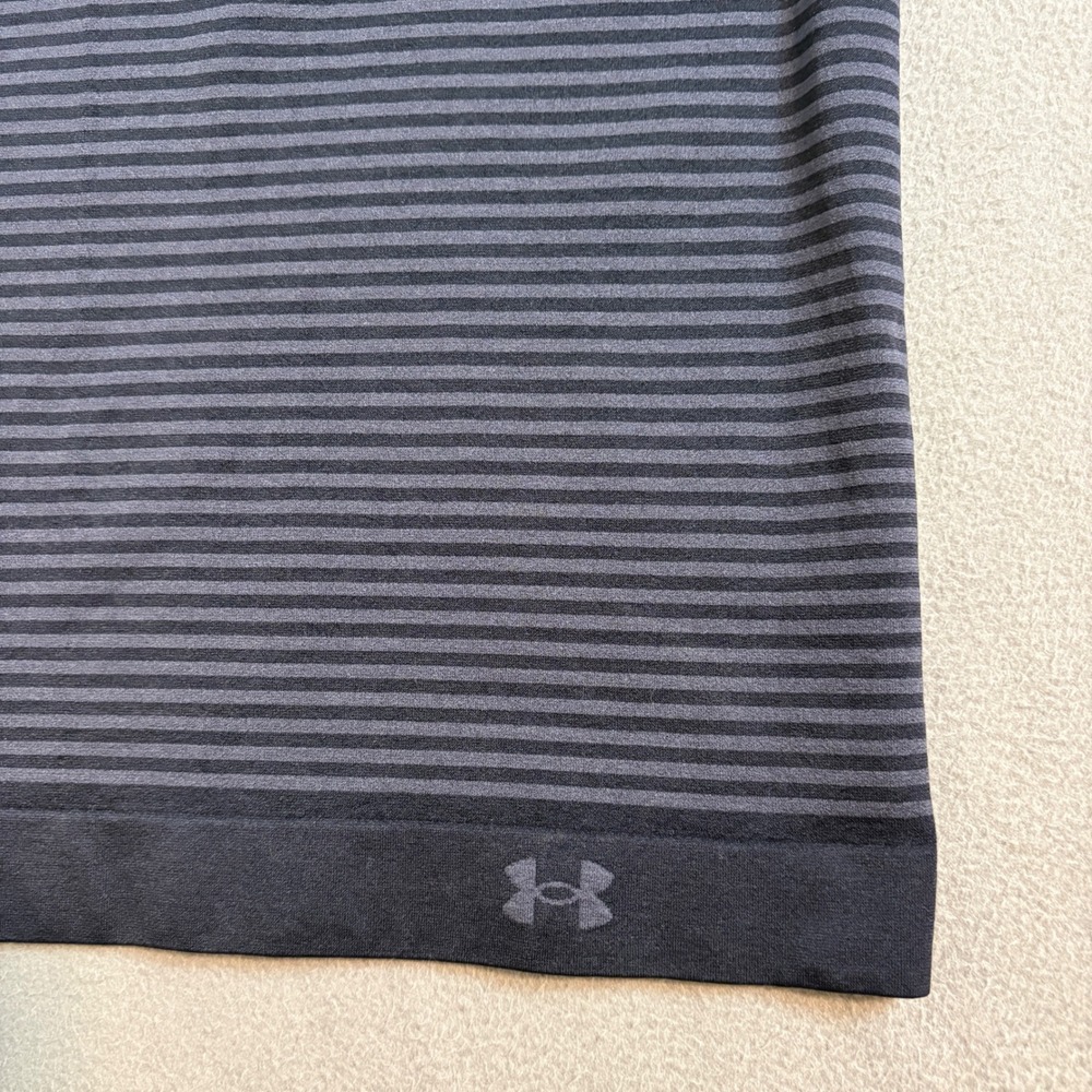 Under Armour HeatGear Tank Top Womens Large Black Grey Striped Racerback Fitted - Picture 3 of 7